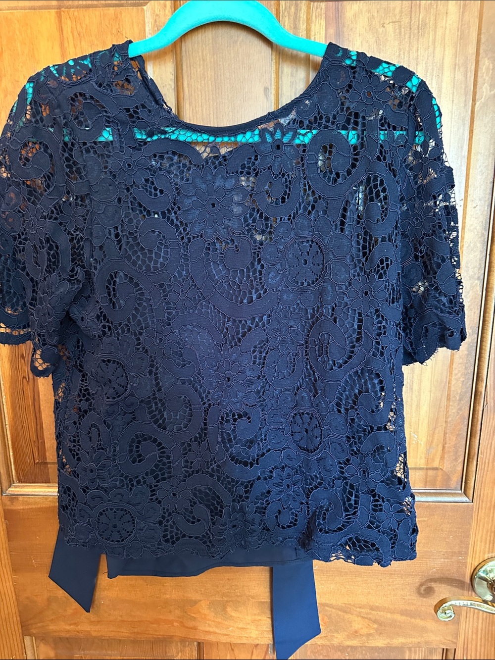 Nanette Lepore Navy Floral Crochet Short Sleeve Top
